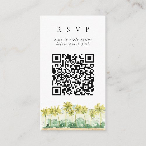 QR Code Online Beach Palm Trees Website RSVP Enclosure Card