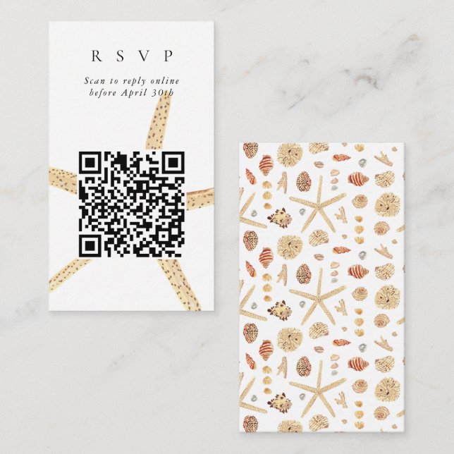 QR Code Online Beach Seashells Website RSVP Enclosure Card (Front/Back)