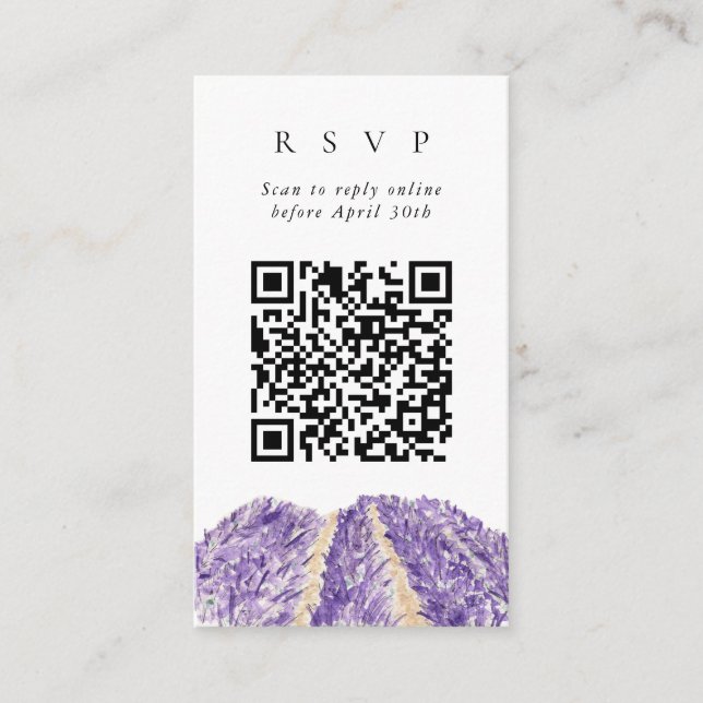 QR Code Online Lavender Fields Website RSVP Enclosure Card (Front)