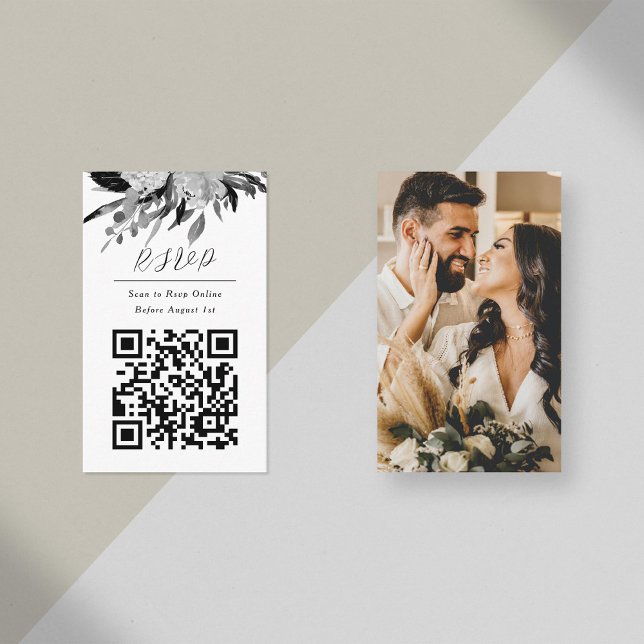 QR Code Online Photo Black Floral Website Enclosure Card (Creator Uploaded)