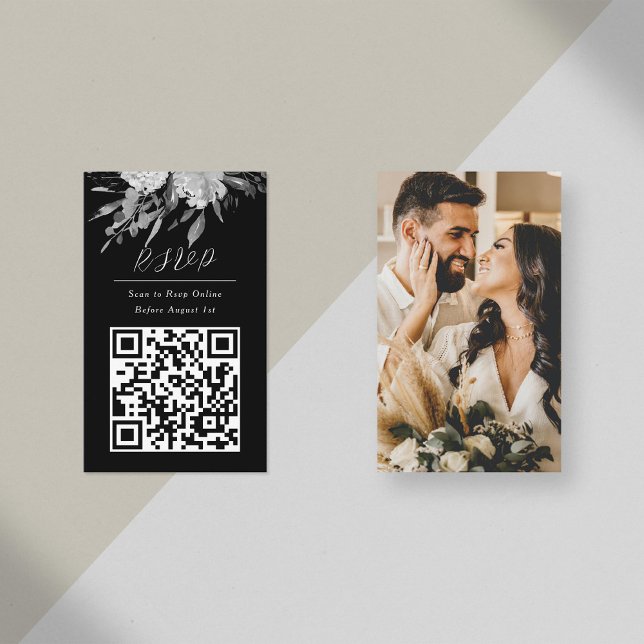 QR Code Online Photo Black Floral Website Enclosure Card (Creator Uploaded)