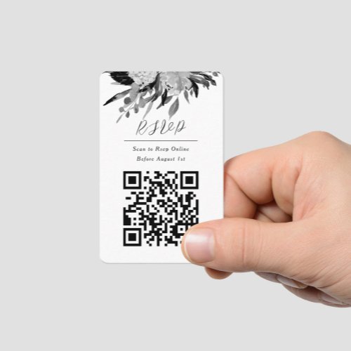 QR Code Online Photo Black Floral Website RSVP Business Card