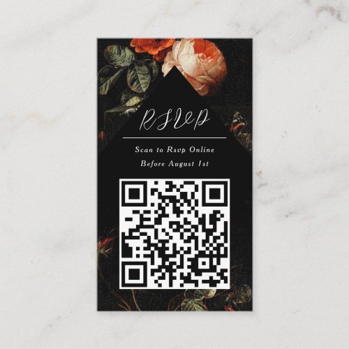 QR Code Online Photo Black Floral Website RSVP Enclosure Card