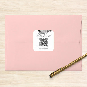 QR Code Online Photo Black Floral Website RSVP Square Sticker