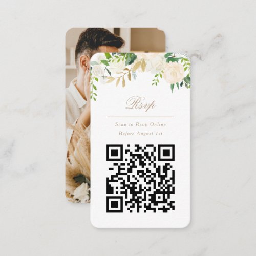 QR Code Online Photo Cream Floral Website RSVP Enclosure Card