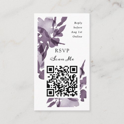 QR Code Online Photo Purple Floral Website RSVP Enclosure Card