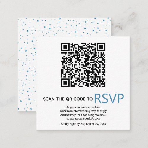 QR code online RSVP blue confetti wedding Enclosure Card