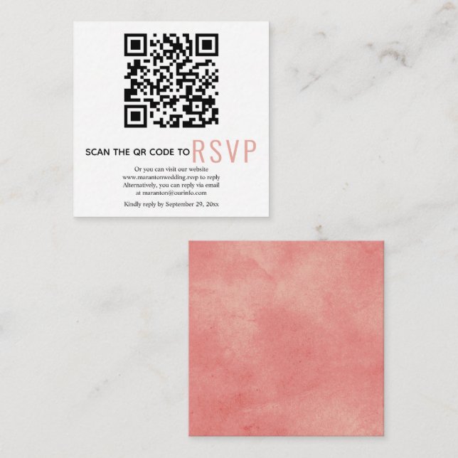 QR code online RSVP coral pink wedding Enclosure C Card (Front/Back)