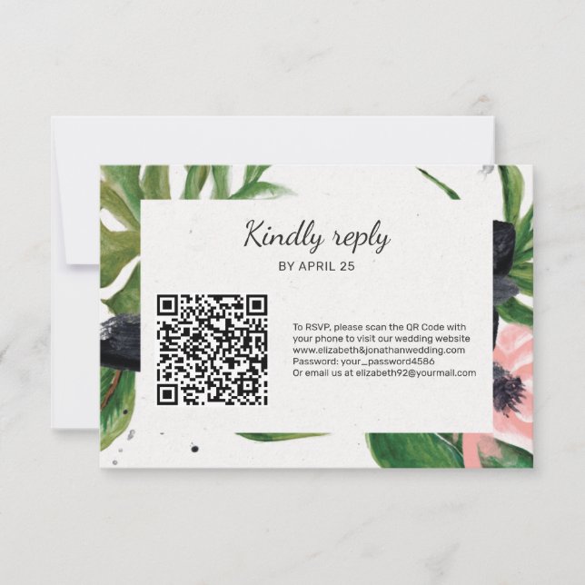 QR Code online RSVP floral tropical wedding Card (Front)