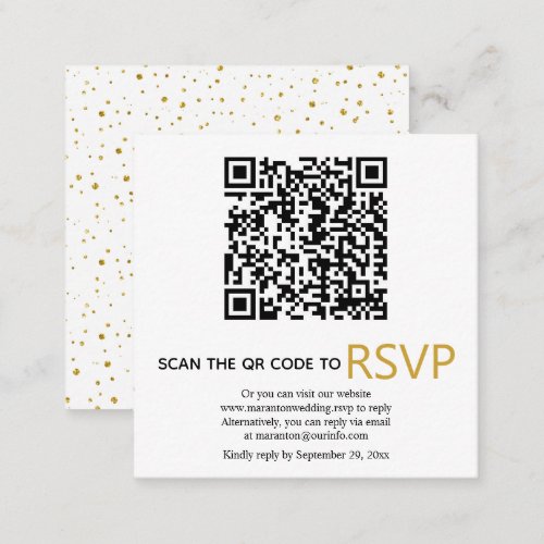 QR code online RSVP gold confetti wedding Enclosur Enclosure Card
