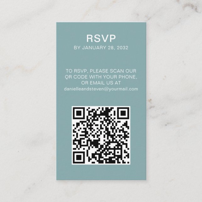QR Code online RSVP minimalist photo teal Enclosure Card (Front)