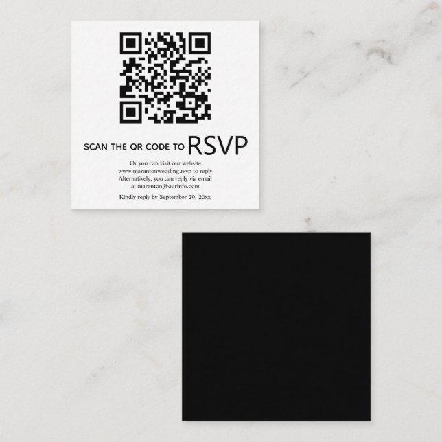 QR code online RSVP modern black, white wedding Enclosure Card (Front/Back)