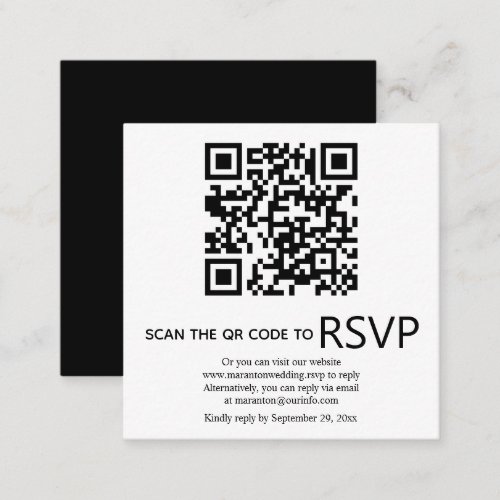QR code online RSVP modern black white wedding Enclosure Card