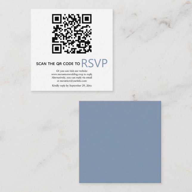 QR code online RSVP modern dusty blue wedding Encl Enclosure Card (Front/Back)