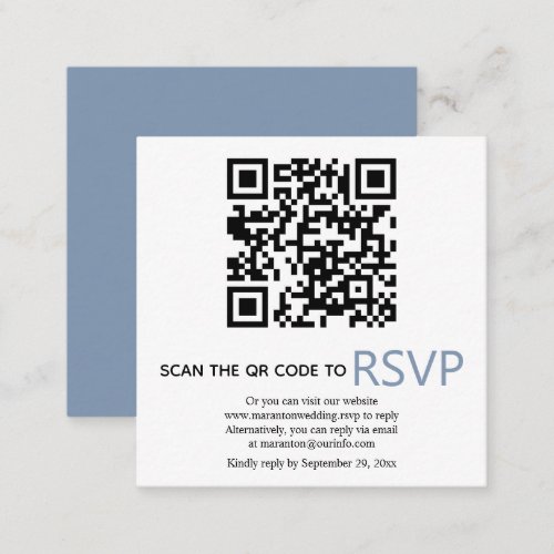 QR code online RSVP modern dusty blue wedding Encl Enclosure Card