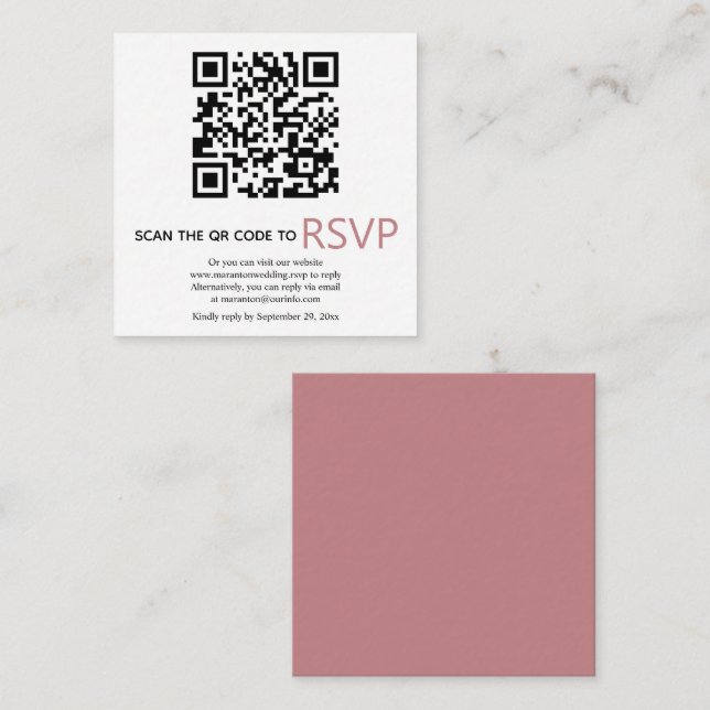 QR code online RSVP modern dusty rose wedding Enclosure Card (Front/Back)