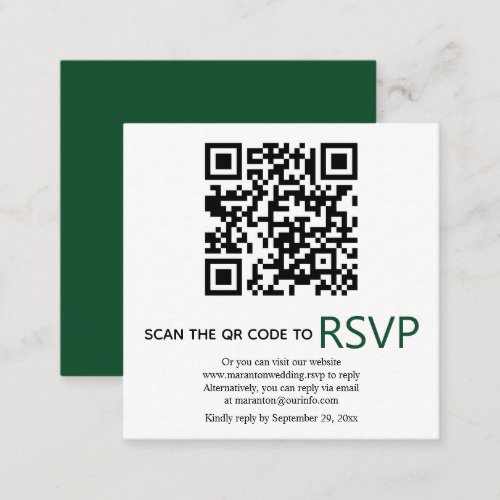 QR code online RSVP modern emerald green wedding Enclosure Card