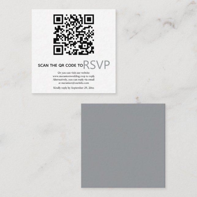 QR code online RSVP modern gray wedding Enclosure Card (Front/Back)