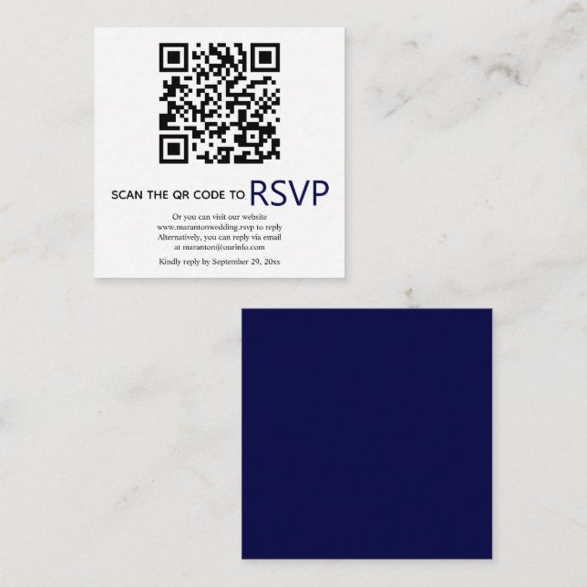 QR code online RSVP modern navy blue wedding Enclosure Card (Front/Back)