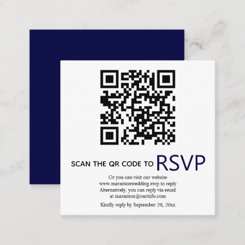 QR code online RSVP modern navy blue wedding Enclosure Card