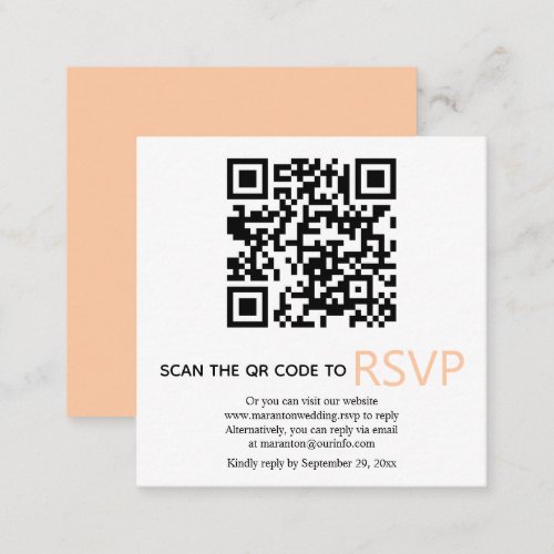 QR code online RSVP modern peach wedding Enclosure Card