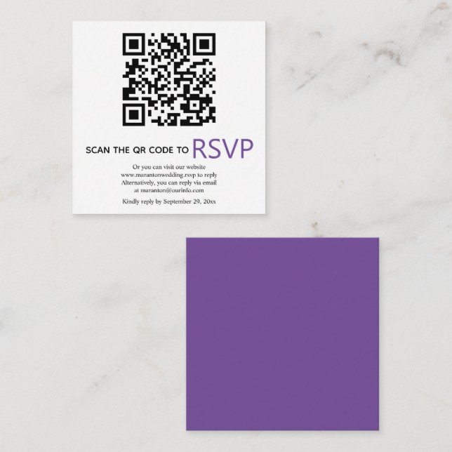 QR code online RSVP modern purple wedding Enclosur Enclosure Card (Front/Back)