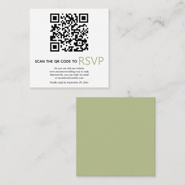 QR code online RSVP modern sage green wedding Encl Enclosure Card (Front/Back)