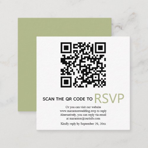QR code online RSVP modern sage green wedding Encl Enclosure Card