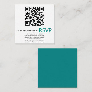 QR code online RSVP modern teal blue wedding Enclosure Card
