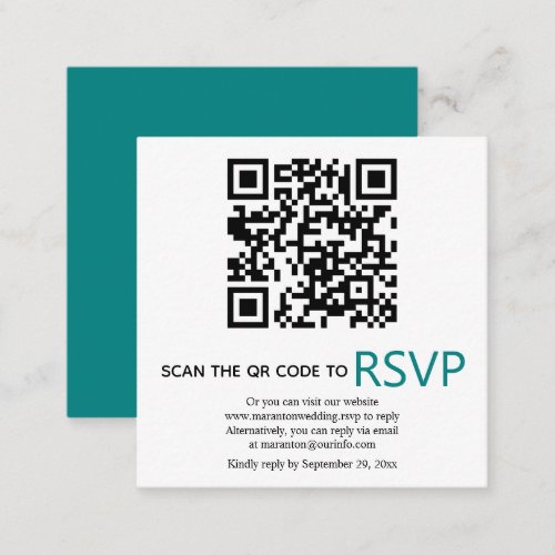 QR code online RSVP modern teal blue wedding Enclosure Card