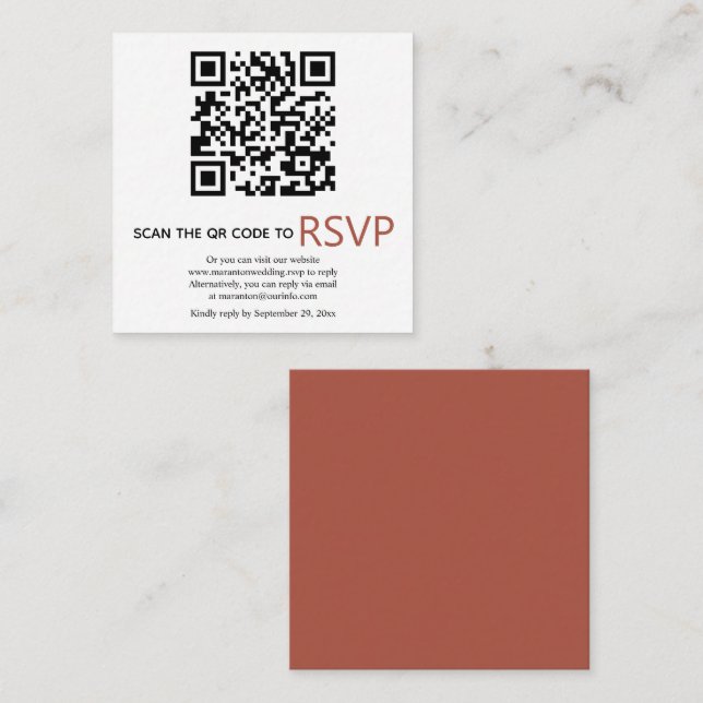QR code online RSVP modern terracotta fall wedding Enclosure Card (Front/Back)