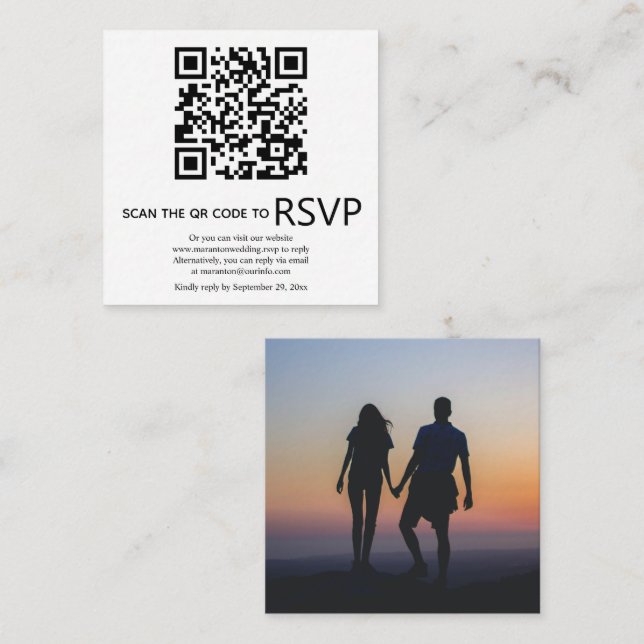 QR code online RSVP photo black and white wedding  Enclosure Card (Front/Back)