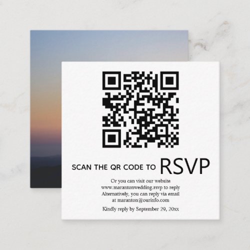 QR code online RSVP photo black and white wedding  Enclosure Card