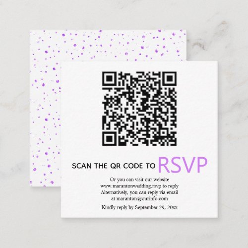 QR code online RSVP purple confetti wedding Enclosure Card