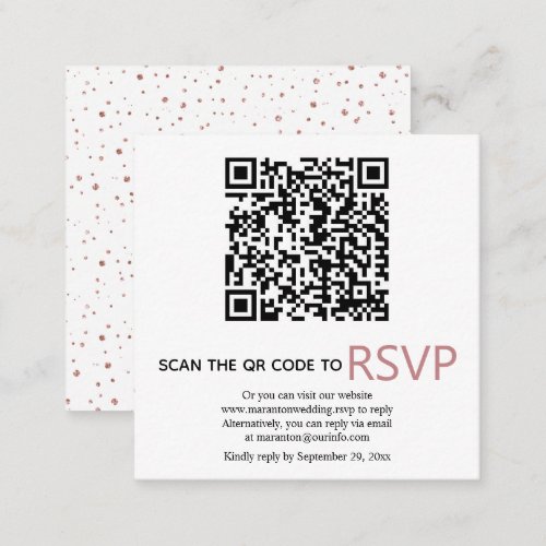 QR code online RSVP rose gold confetti wedding Enclosure Card