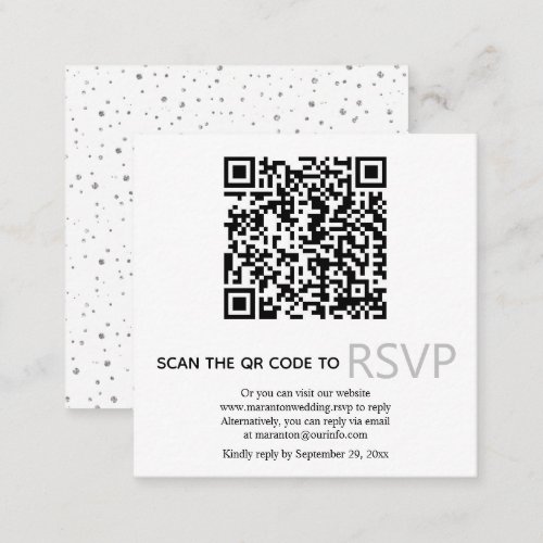 QR code online RSVP silver confetti wedding Enclosure Card