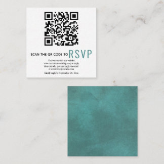 QR code online RSVP stained teal blue wedding Encl Enclosure Card