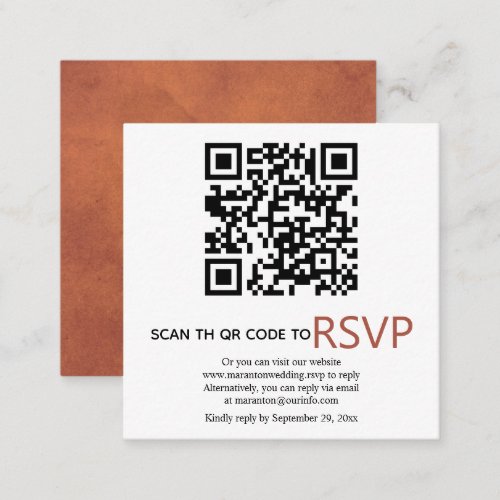 QR code online RSVP stained terracotta wedding Enclosure Card