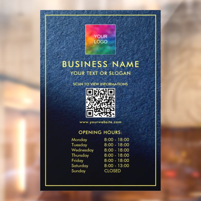 QR Code Opening Hours Custom Upload Your Logo Window Cling (Sheet 2)