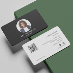 QR CODE or Logo Professional Headshot Photo Black Business Card