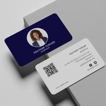Qr Code Or Logo Professional Headshot Navy Photo  Business Card by Citronellapaper at Zazzle