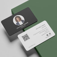 QR CODE or Logo Professional Headshot Photo Black Business Card