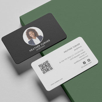 Qr Code Or Logo Professional Headshot Photo Black Business Card by Citronellapaper at Zazzle