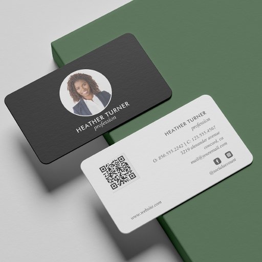 Customizable QR CODE or Logo Professional Headshot Photo Black Business Card