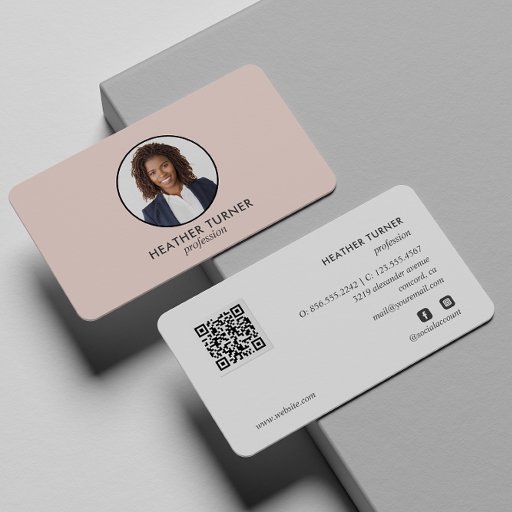Customizable QR CODE or Logo Professional Headshot Photo Pink Business Card