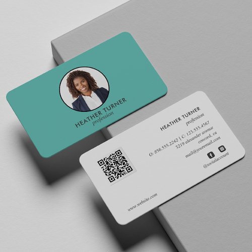 QR CODE or Logo Professional Headshot Photo Teal Business Card