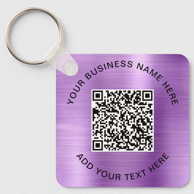QR Code or Logo Promotional Purple Keychain (Front)