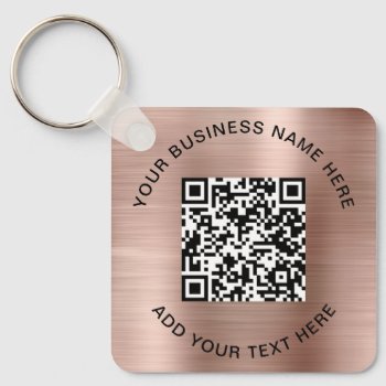 Qr Code Or Logo Promotional Rose Gold Keychain by JulieHortonDesigns at Zazzle
