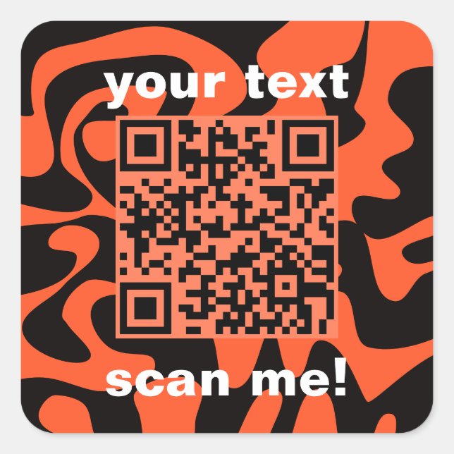 QR Code Orange And Black Bright Modern Square Sticker (Front)