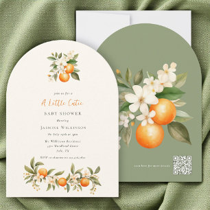  QR code Orange Blossom Baby Shower Arch Design Invitation